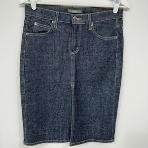 66 dark wash front slit midi denim skirt size 3